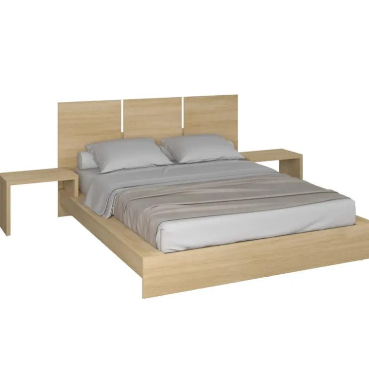 SUA-V Queen Platform Bed with Integrated Bedside Tables (60") Natural Discount