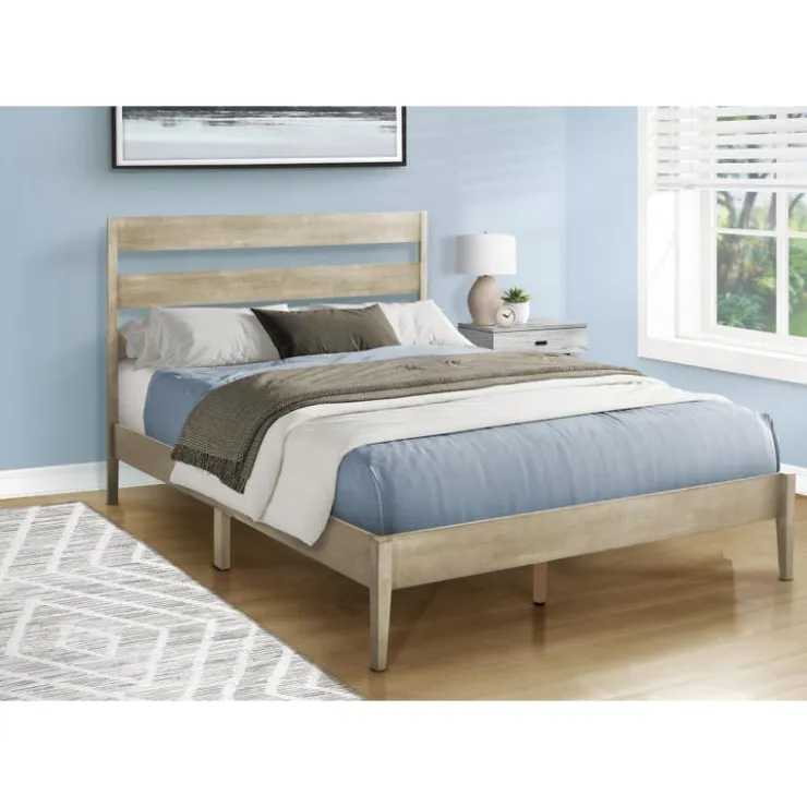 Monarch Queen Solid Wood Bed with Headboard (60") - Grey