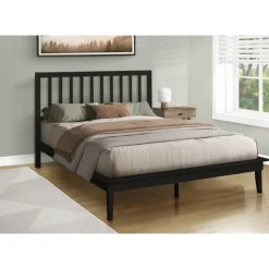 Monarch Queen Solid Wood Bed with Headboard (60") - Black Best