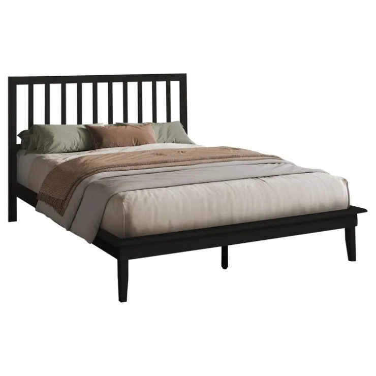 Monarch Queen Solid Wood Bed with Headboard (60") - Black Best
