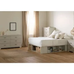 Meubles South Shore Queen Storage Bed and Baskets (60") - South Shore WINTER OAK Outlet