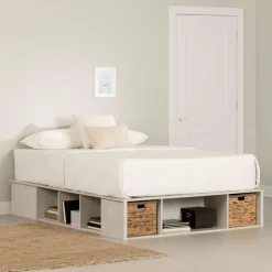 Meubles South Shore Queen Storage Bed and Baskets (60") - South Shore WINTER OAK Outlet