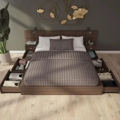 SUA-V Queen Storage Bedroom Set with 6-Drawer Storage (60") - 4 pcs Taupe Clearance