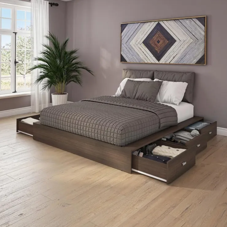 SUA-V Queen Storage Bedroom Set with 6-Drawer Storage (60") - 4 pcs Taupe Clearance