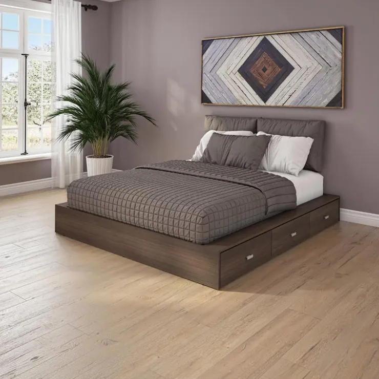 SUA-V Queen Storage Bedroom Set with 6-Drawer Storage (60") - 4 pcs Taupe Clearance