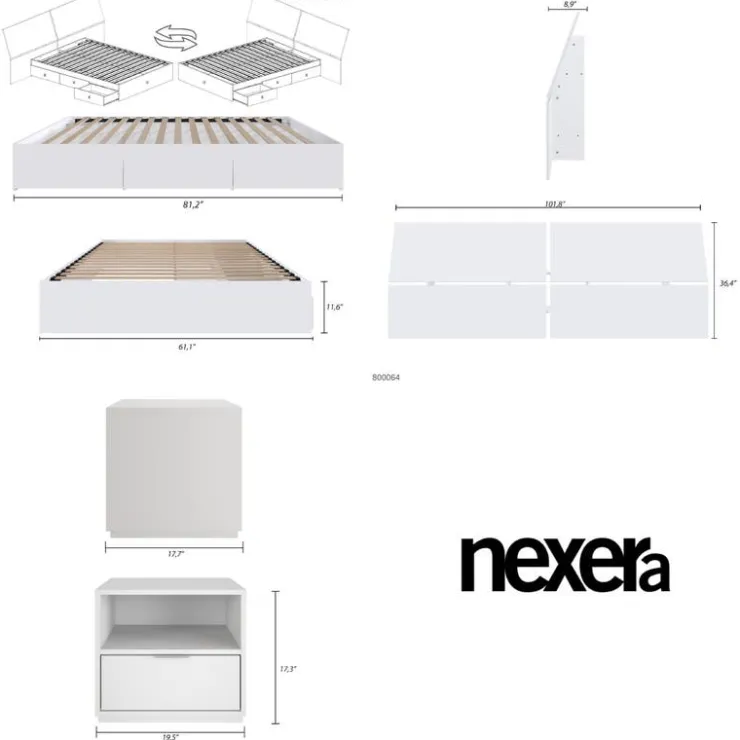 Nexera Queen Storage Bedroom Set (60") - 3 pcs - White