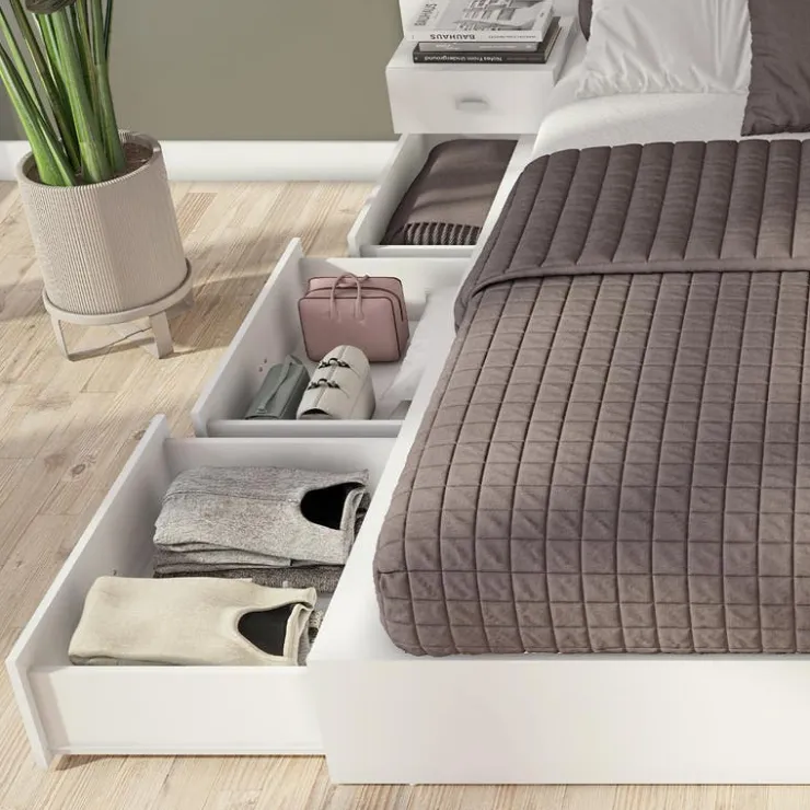 SUA-V Queen Storage Bedroom Set with 6-Drawer Storage (60") - 4 pcs White Discount