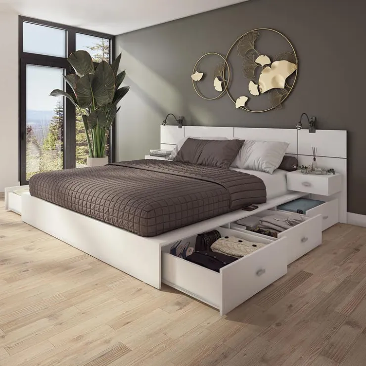 SUA-V Queen Storage Bedroom Set with 6-Drawer Storage (60") - 4 pcs White Discount