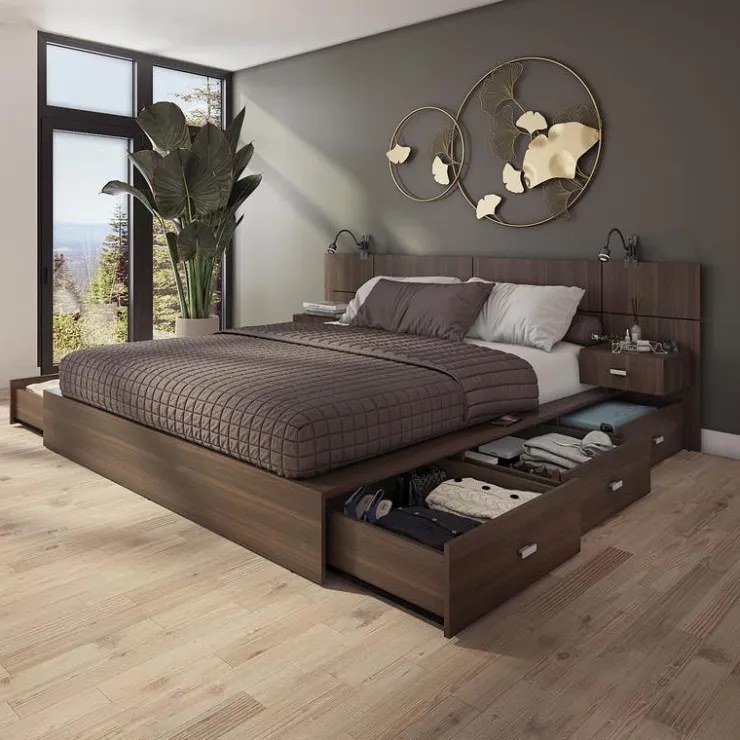 SUA-V Queen Storage Bedroom Set with 6-Drawer Storage (60") - 4 pcs Taupe Clearance