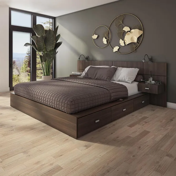 SUA-V Queen Storage Bedroom Set with 6-Drawer Storage (60") - 4 pcs Taupe Clearance