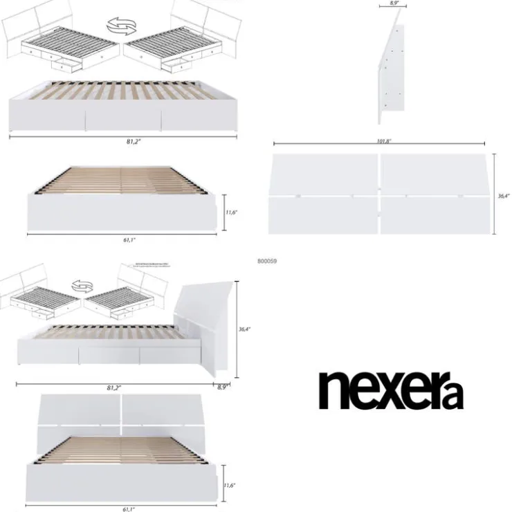 Nexera Queen Storage Bedroom Set (60") - 3 pcs - White New