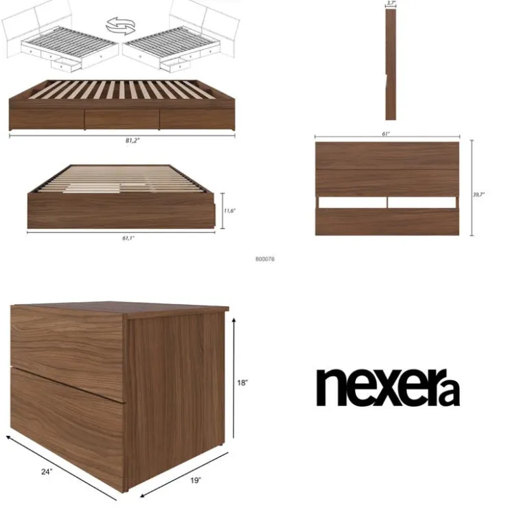 Nexera Queen Storage Bedroom Set (60") - 3 pcs - Walnut Hot