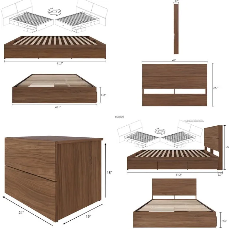 Nexera Queen Storage Bedroom Set (60") - 4 pcs - Walnut Outlet
