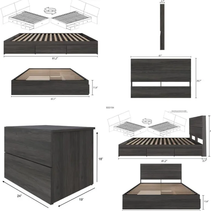 Nexera Queen Storage Bedroom Set (60") - 4 pcs - Bark Grey Sale