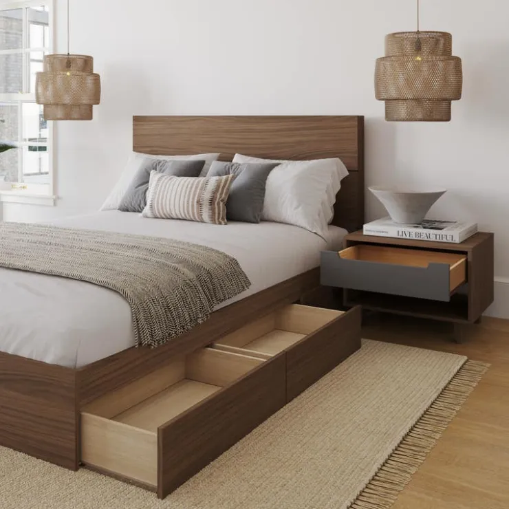 Nexera Queen Storage Bedroom Set (60") - 3 pcs - Walnut & Charcoal Clearance