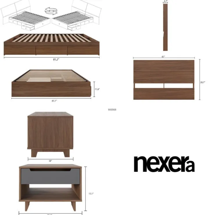 Nexera Queen Storage Bedroom Set (60") - 3 pcs - Walnut & Charcoal Clearance