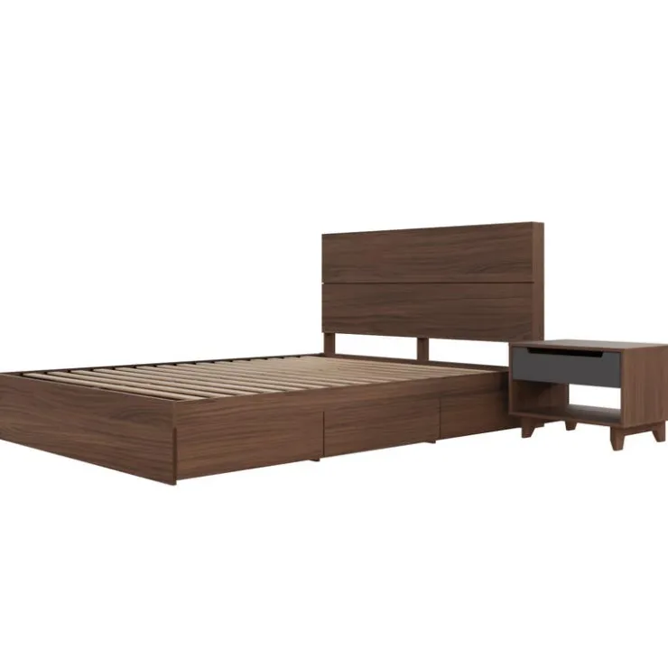 Nexera Queen Storage Bedroom Set (60") - 3 pcs - Walnut & Charcoal Clearance