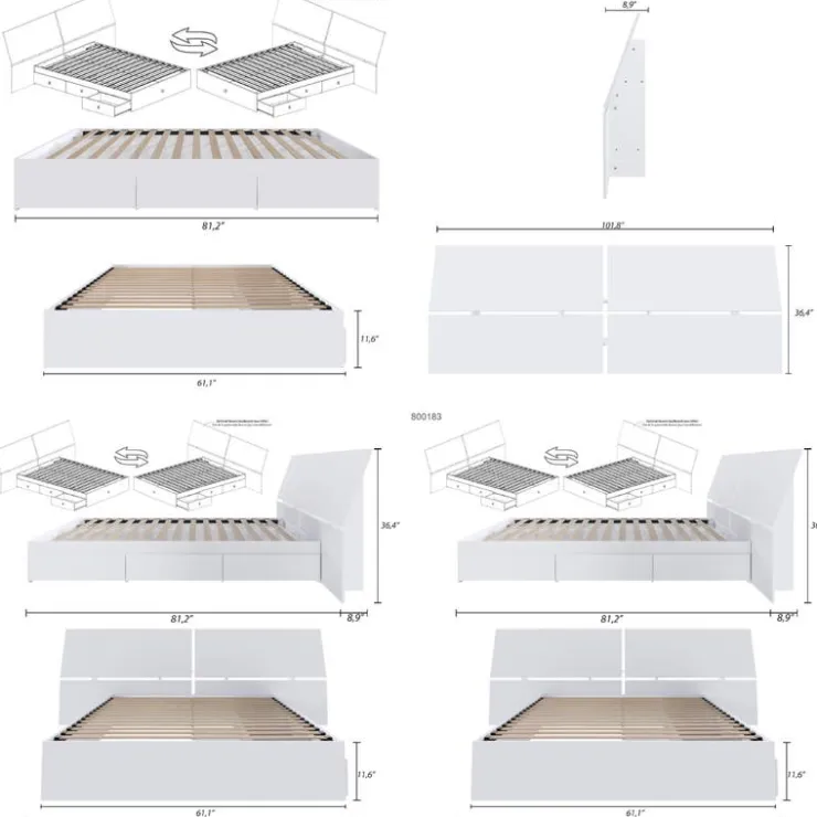 Nexera Queen Storage Bedroom Set (60") - 4 pcs - White Hot