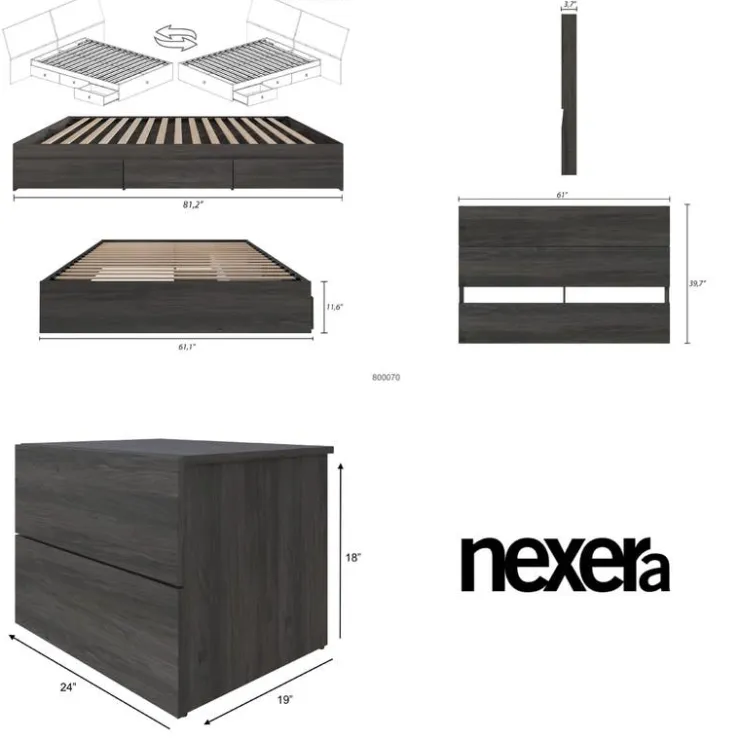 Nexera Queen Storage Bedroom Set (60") - 3 pcs - Bark Grey Online