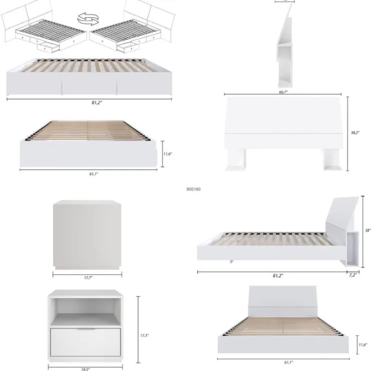 Nexera Queen Storage Bedroom Set (60") - 4 pcs - White Outlet