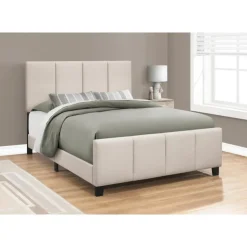 Monarch Queen Upholstered Bed with Headboard (60") - Beige New