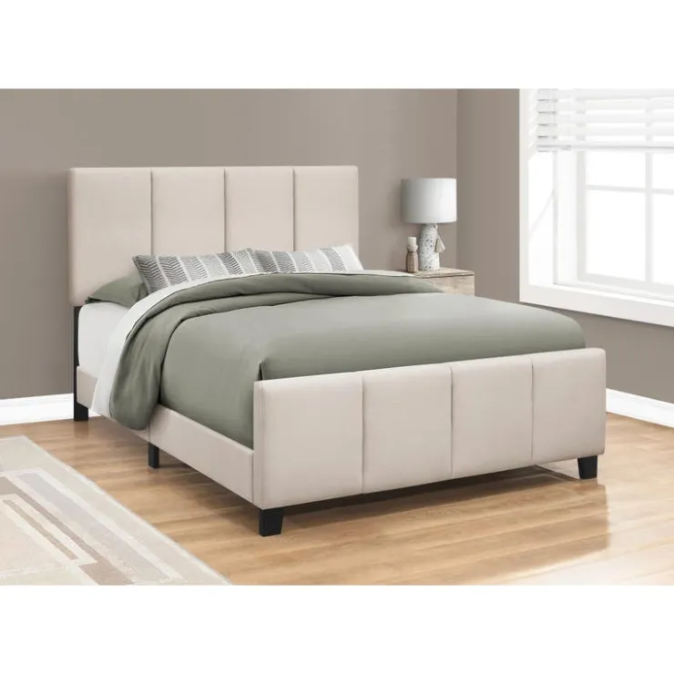Monarch Queen Upholstered Bed with Headboard (60") - Beige New