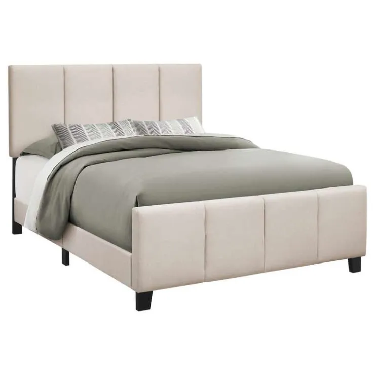 Monarch Queen Upholstered Bed with Headboard (60") - Beige New