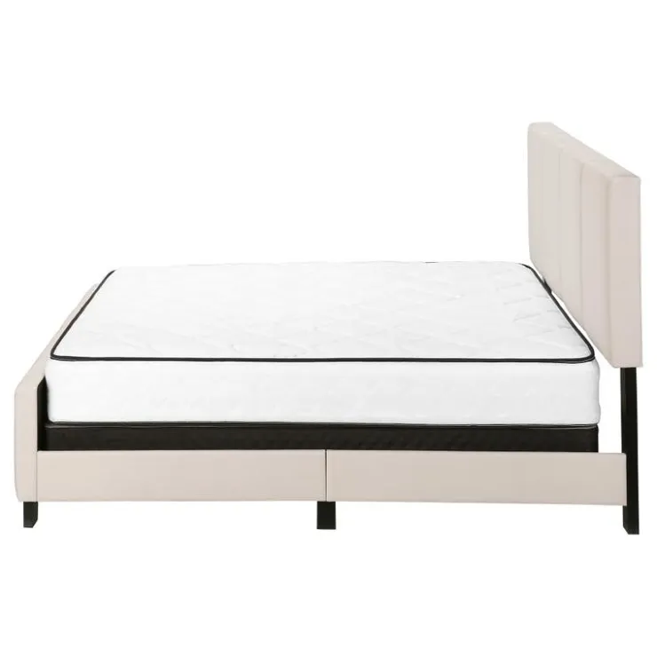 Monarch Queen Upholstered Bed with Headboard (60") - Beige New
