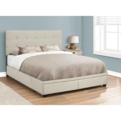 Monarch Queen Upholstered Bed with Headboard (60") - Beige Discount