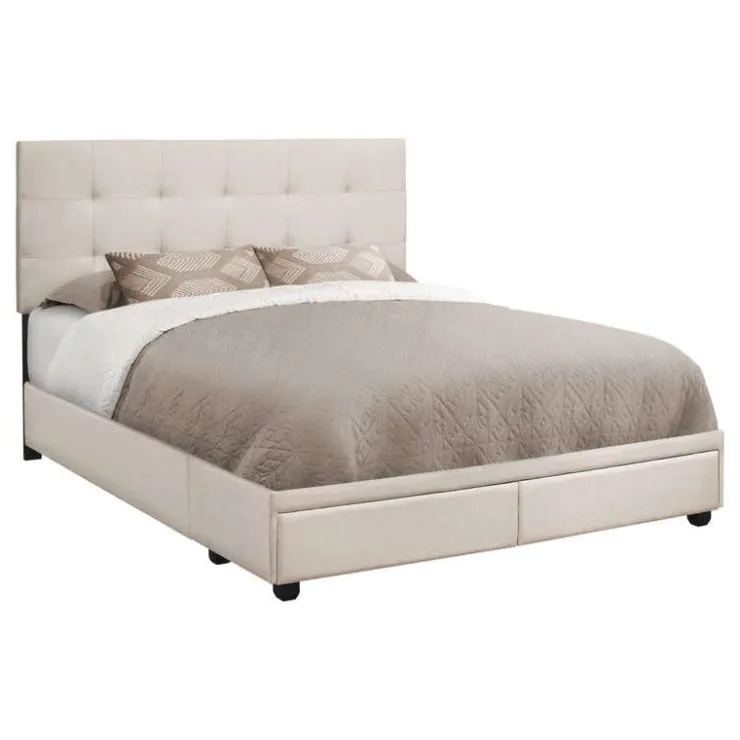 Monarch Queen Upholstered Bed with Headboard (60") - Beige Discount