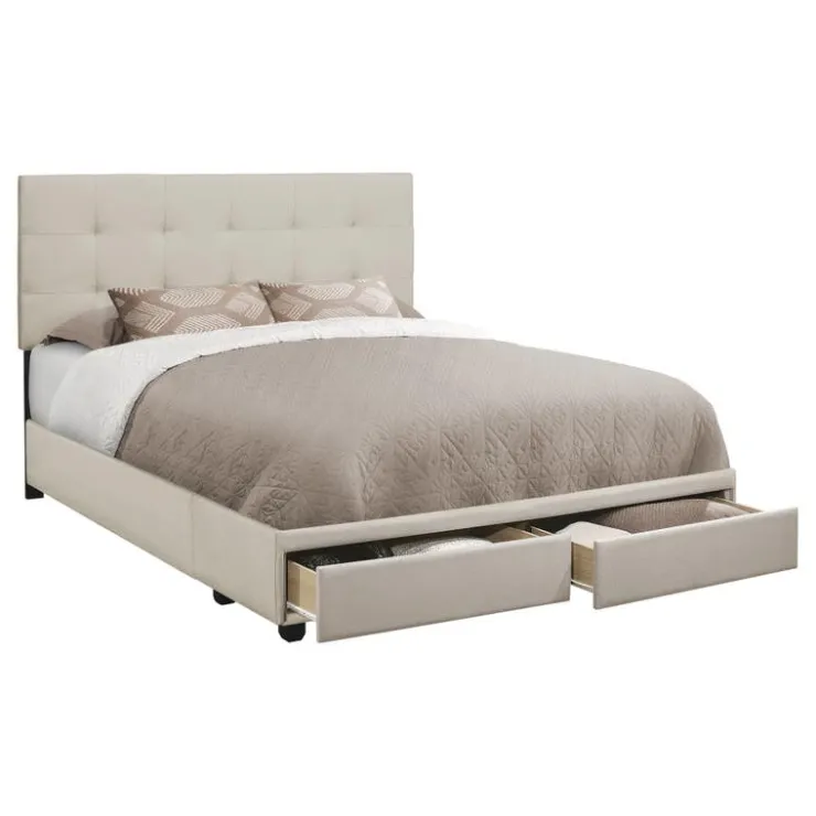 Monarch Queen Upholstered Bed with Headboard (60") - Beige Discount