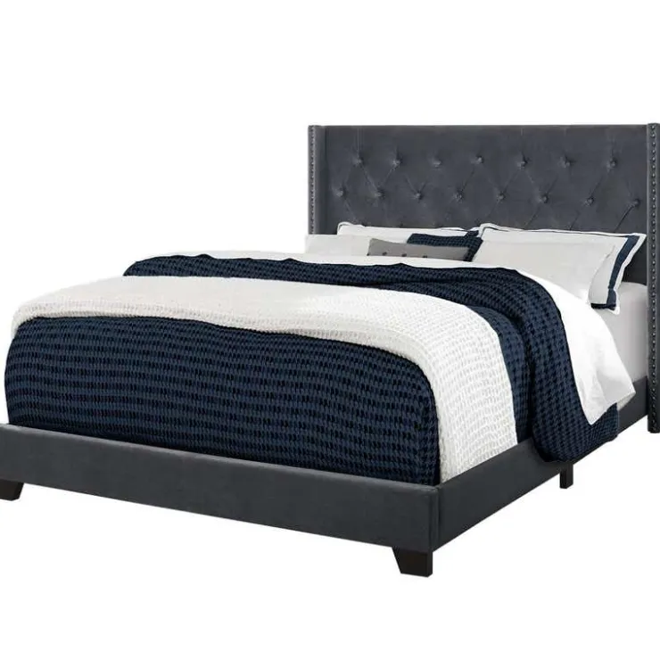 Monarch Queen Velvet Bed with Headboard (60") - Dark Grey