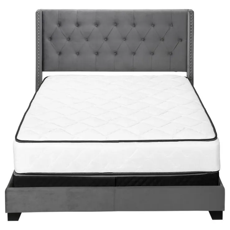 Monarch Queen Velvet Bed with Headboard (60") - Dark Grey