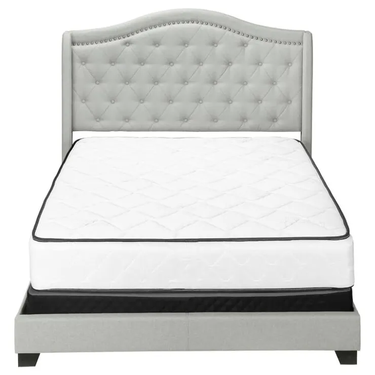 Monarch Queen Velvet Bed with Headboard (60") - Light Grey Sale