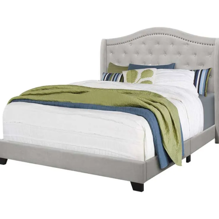 Monarch Queen Velvet Bed with Headboard (60") - Light Grey Sale
