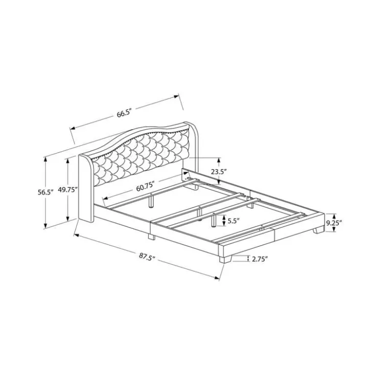 Monarch Queen Velvet Bed with Headboard (60") - Light Grey Sale