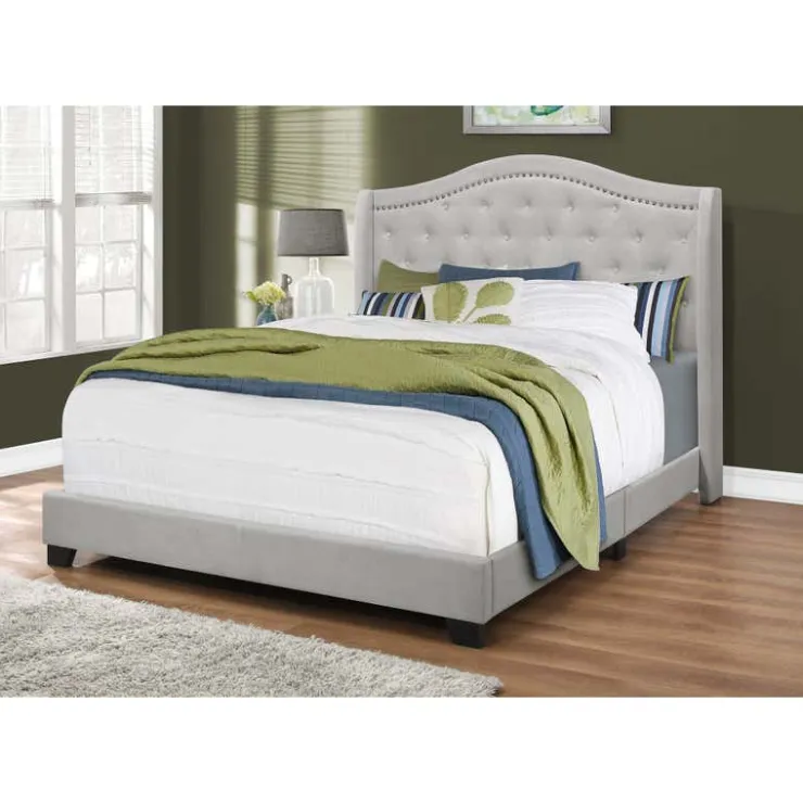 Monarch Queen Velvet Bed with Headboard (60") - Light Grey Sale