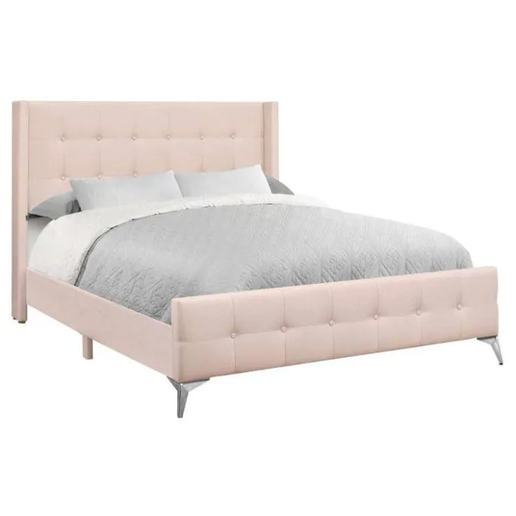 Monarch Queen Velvet Bed with Headboard (60") - Pink Discount