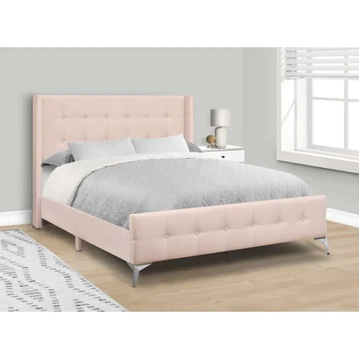 Monarch Queen Velvet Bed with Headboard (60") - Pink Discount