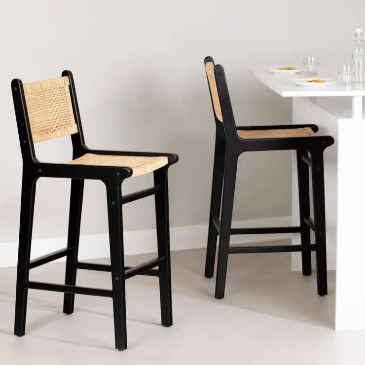 Meubles South Shore RATTAN BAR STOOL, SET OF 2 - South Shore Black and Natural Discount