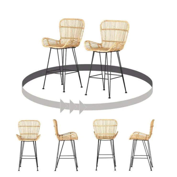 Meubles South Shore Rattan Counter Stool With Armrests. Set Of 2 - South Shore Rattan and Black New