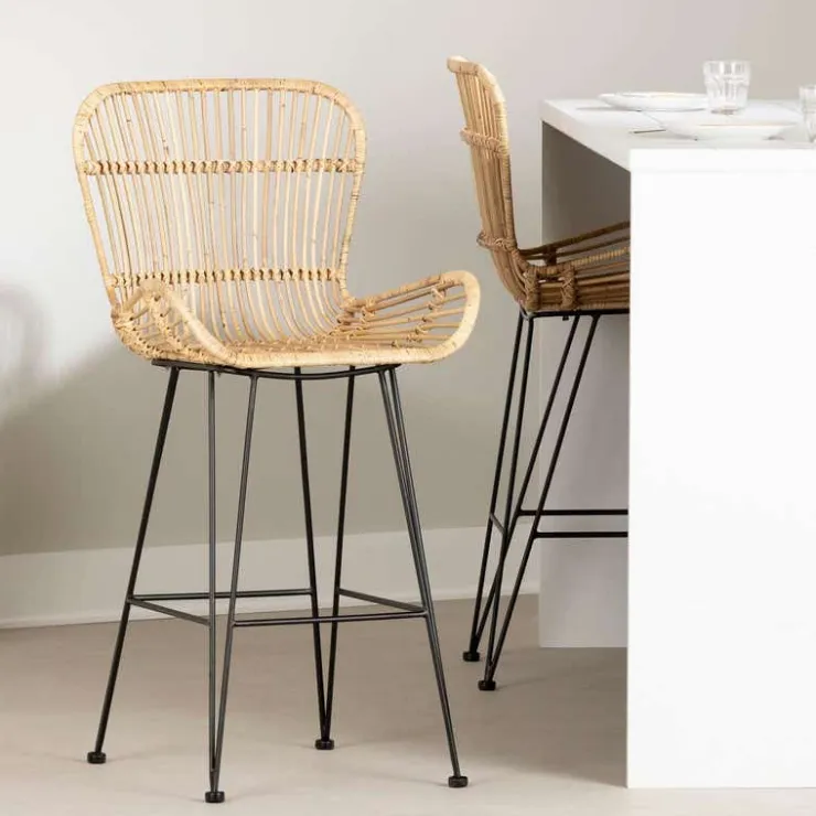 Meubles South Shore Rattan Counter Stool With Armrests. Set Of 2 - South Shore Rattan and Black New