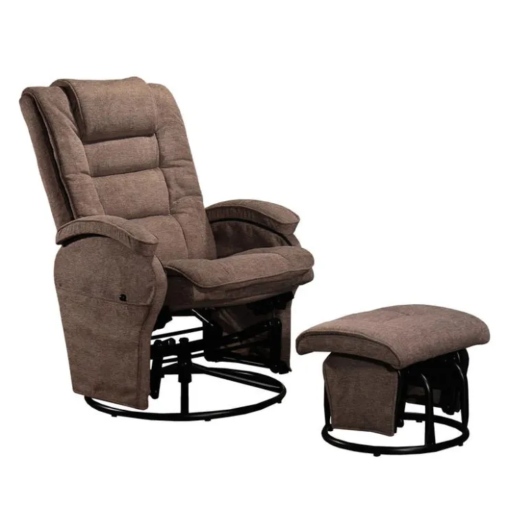 Reclining Ball-Bearing Swivel Glider with Ottoman - Brown Light Brown Discount