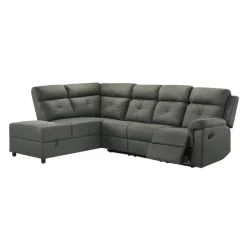 Reclining Sectional with Drop-Down Backrest and Cup Holders - Dark Grey Clearance