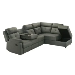 Reclining Sectional with Drop-Down Backrest and Cup Holders - Dark Grey Discount