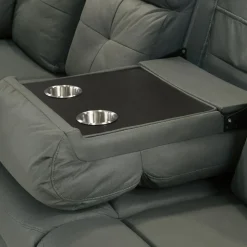 Reclining Sectional with Drop-Down Backrest and Cup Holders - Dark Grey Discount