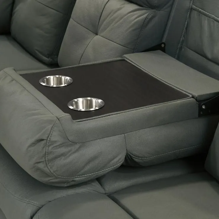 Reclining Sectional with Drop-Down Backrest and Cup Holders - Dark Grey Discount