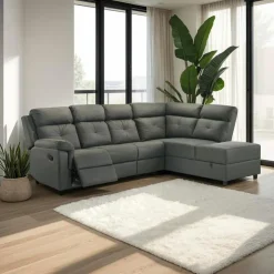 Reclining Sectional with Drop-Down Backrest and Cup Holders - Dark Grey Discount