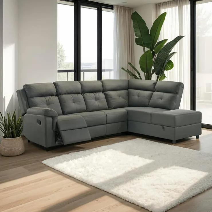 Reclining Sectional with Drop-Down Backrest and Cup Holders - Dark Grey Discount