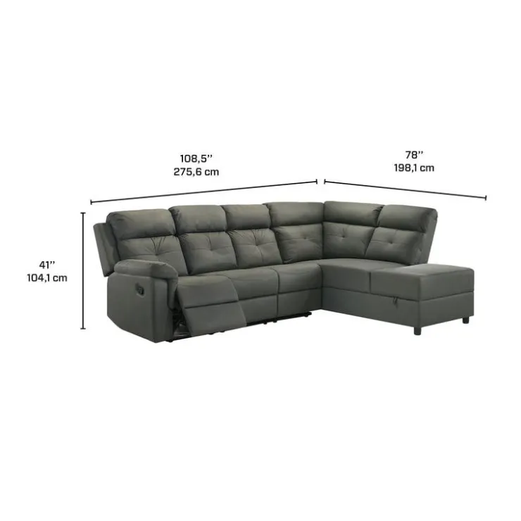 Reclining Sectional with Drop-Down Backrest and Cup Holders - Dark Grey Discount